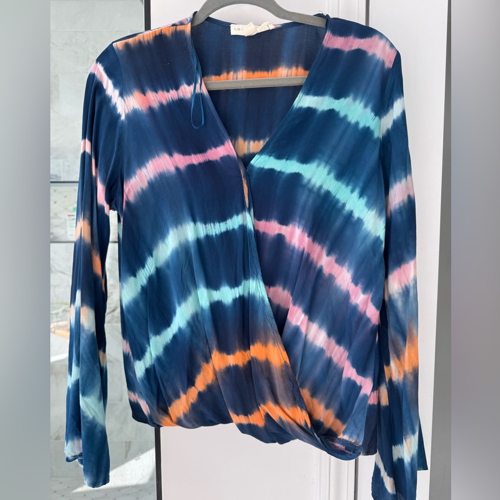 Lovestitch Blue and Orange Wrap Blouse Long Sleeve